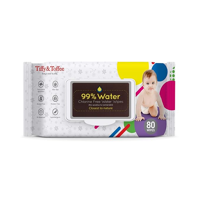 Tiffy & Toffee Baby Water Wipes, 80 Wipes