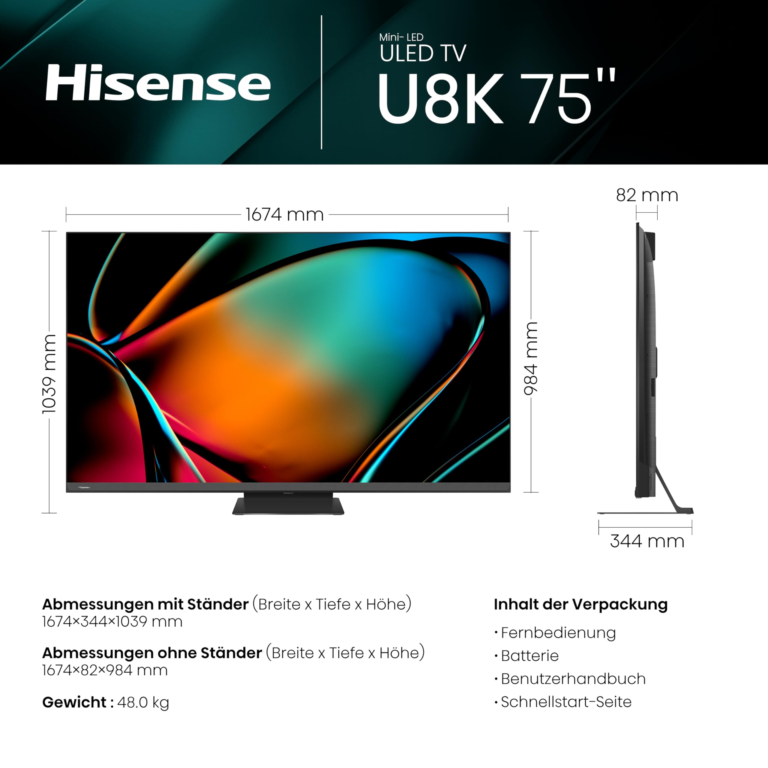 Hisense 75U8KQ Mini LED 4K ULED Smart TV - - 190 75 Zoll – Bild 2