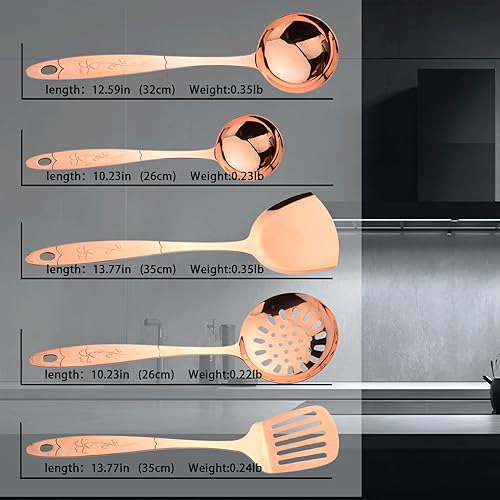 Miniatura 5 de Juego de utensilios de cocina de cobre puro de 5 piezas, elegantes accesorios de cocina de cobre, juego de utensilios de cocina para el hogar o