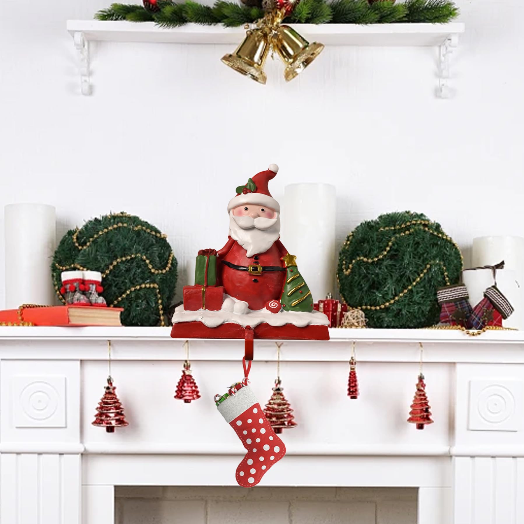 Crochet De Cheminée Pour Chaussettes De Noël - Support Lesté - Design Festif Argenté - Pour Suspendre Décorations Et Chaussettes Au Manteau - 12