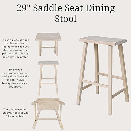 Miniatura 29 de IC International Concepts, Taburete para asiento de sillín-24 pulgadas de alto, madera sólida/real, madera de parawood resistente, Diy, listo para