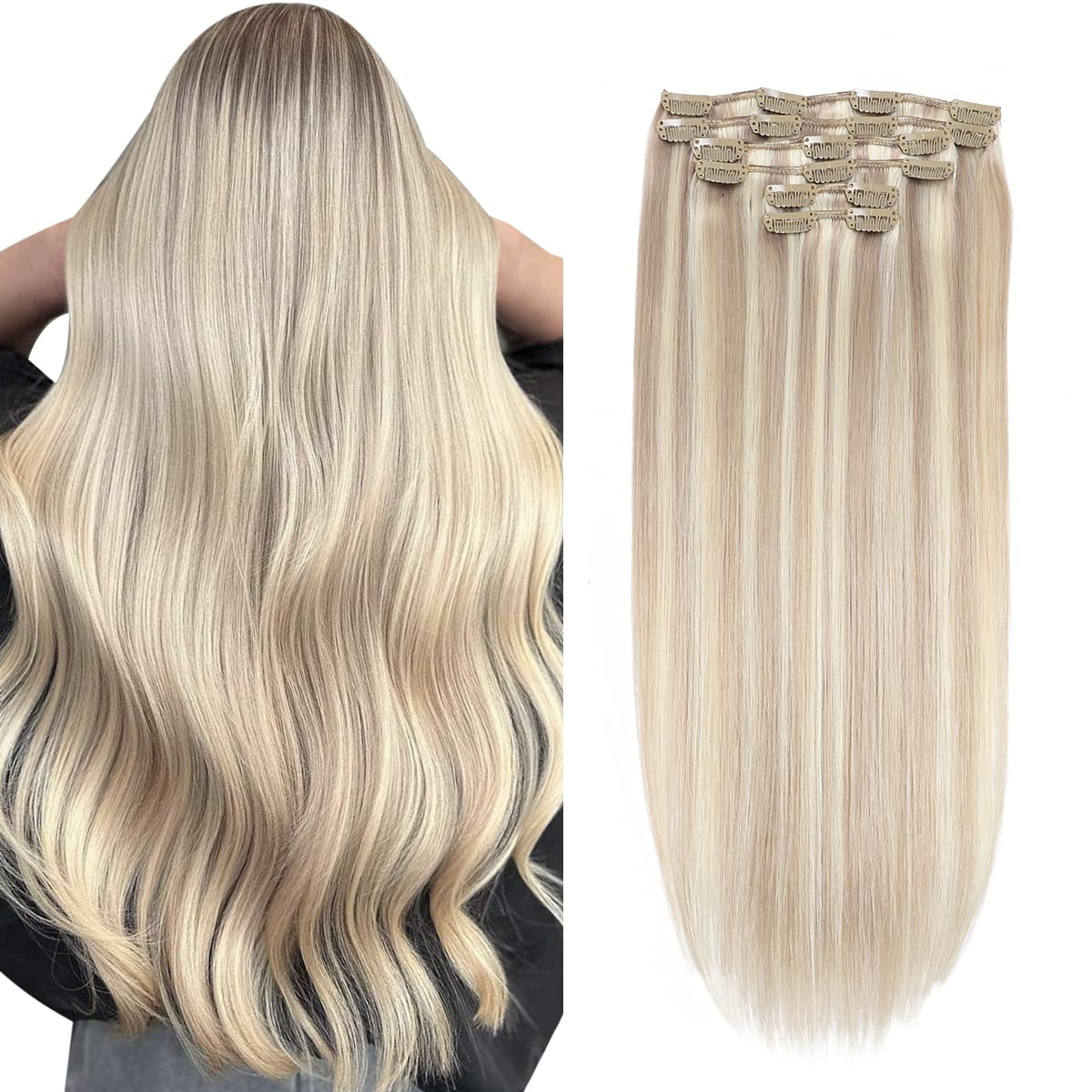 Amazon.com : XDhair Blonde Clip in Hair Extensions Real Human Hair 120g ...