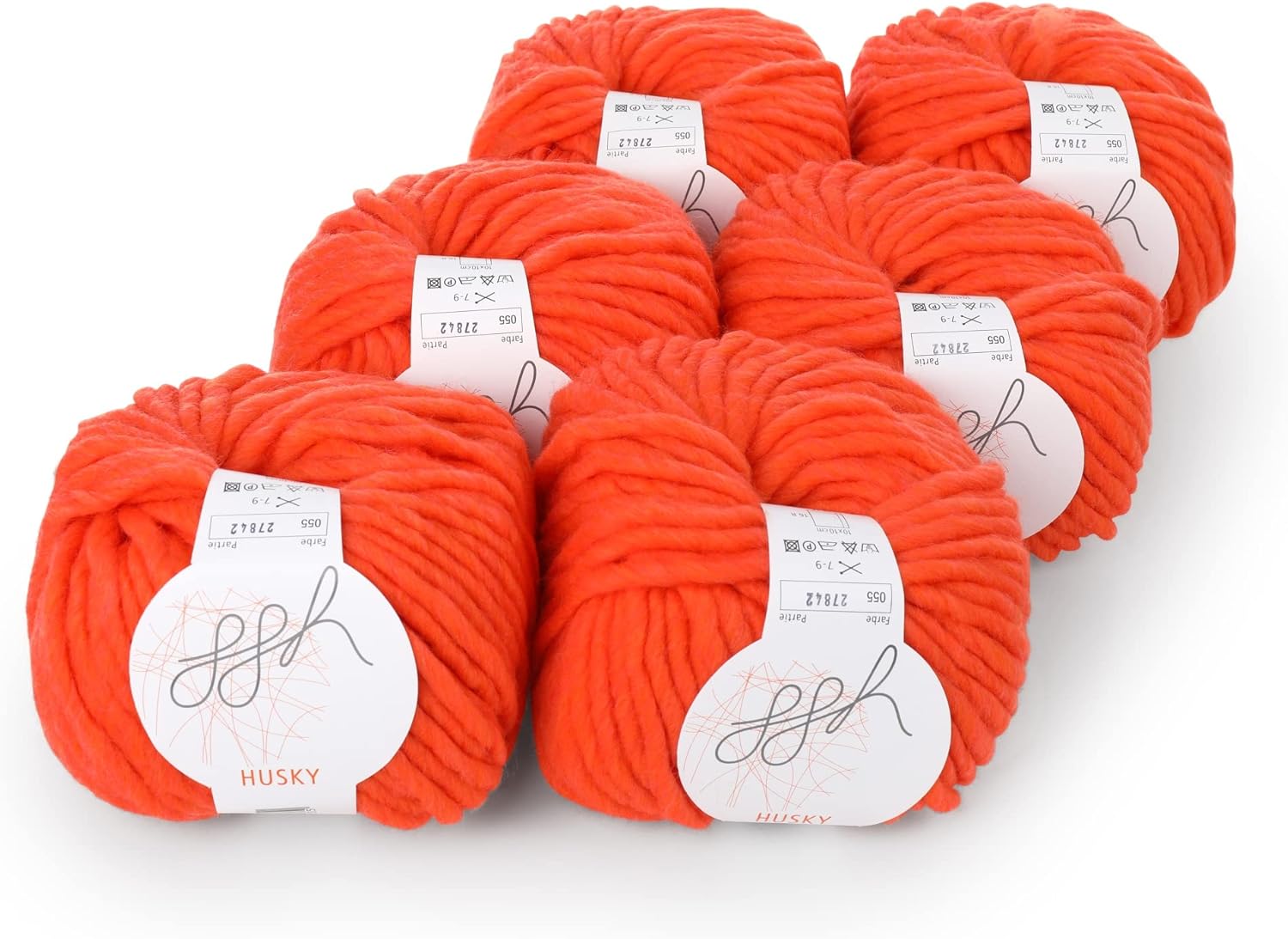 ggh Husky Box - 6 Balls - Thick Wool Made of Virgin Wool - Suitable for Knitting or Crocheting - Colour 055 - Coral Orange