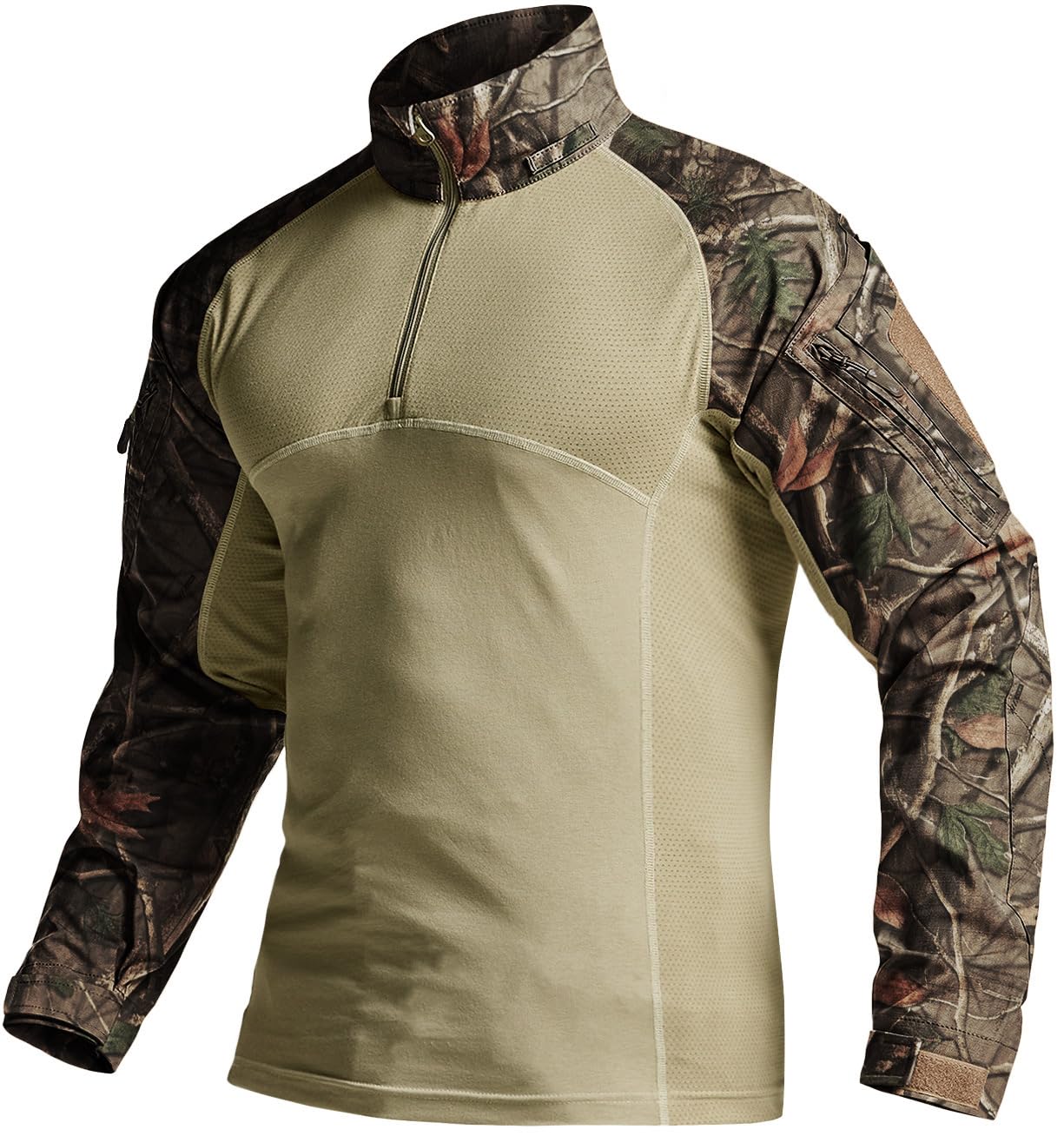 CQR Men's Tactical Combat Shirt, 1/4 Zip Long Sleeve Breathable Military BDU Training Top for Shooting, Hunting, Range Use