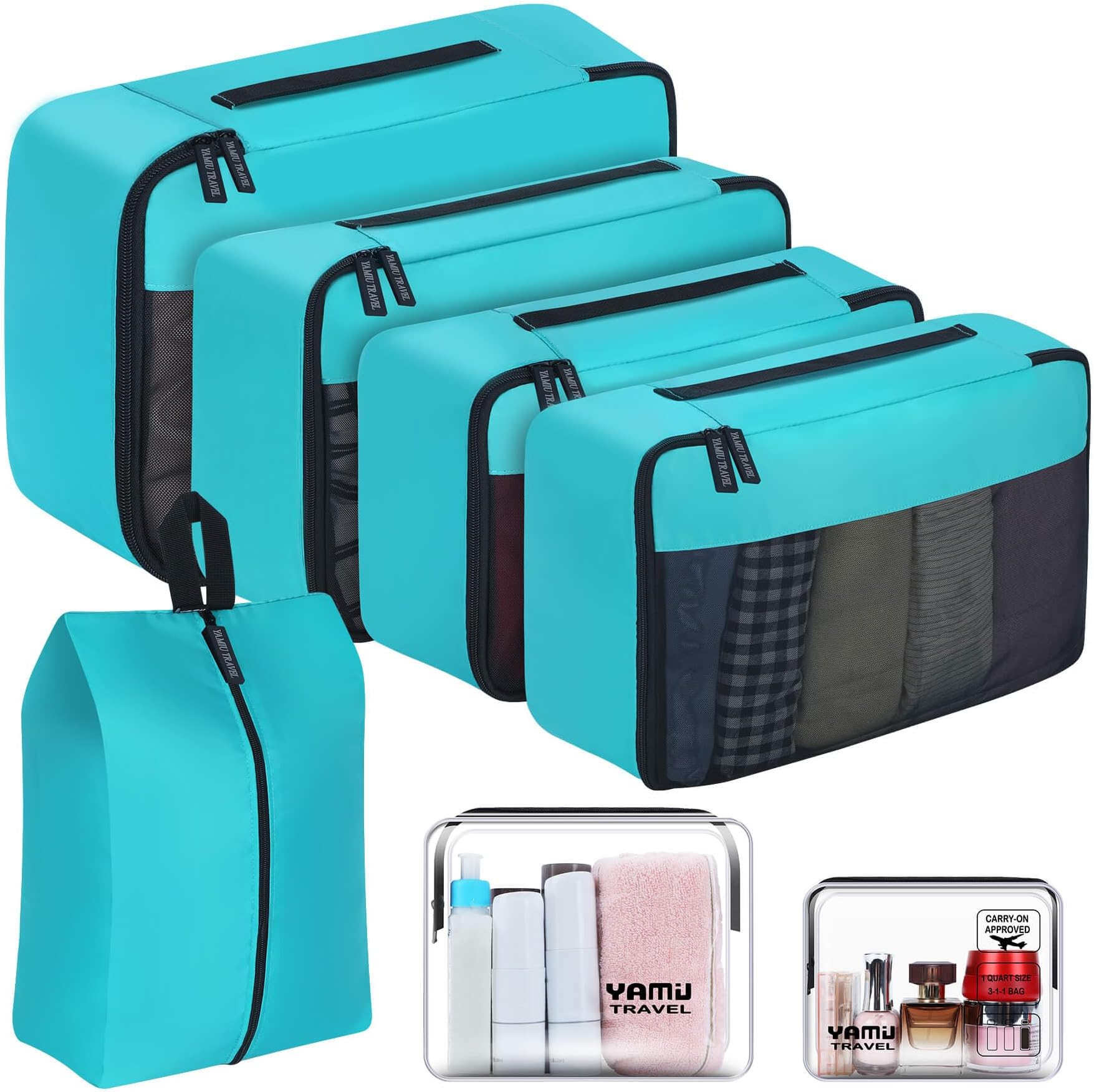 YAMIUYAMIU Packing Cubes Travel Luggage Organizer Bags Travel Accessories Including 2-Pack Waterproof Toiletry Bags and Shoe Bag for Women Men(Green)