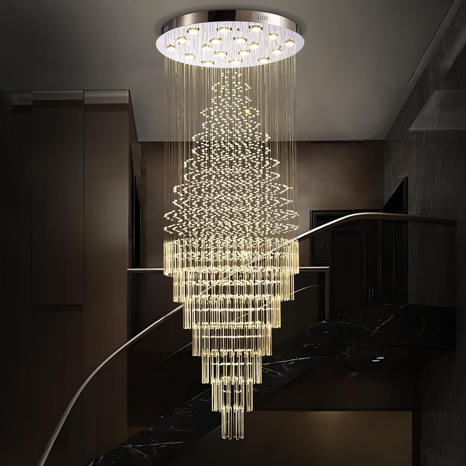 Foyer Crystal Chandelier, Large Modern Staircase Chandeliers for High Ceilings Entryway Foyer Lighting Fixtures, D31.5 xH82.7