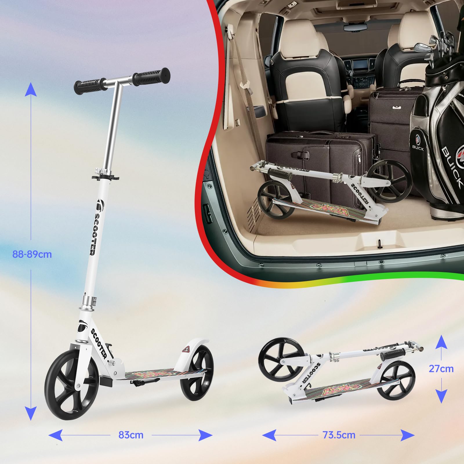Hyiatyo Lightweight Big-Wheel Kick Scooter for Kids 8-12 & Teens
