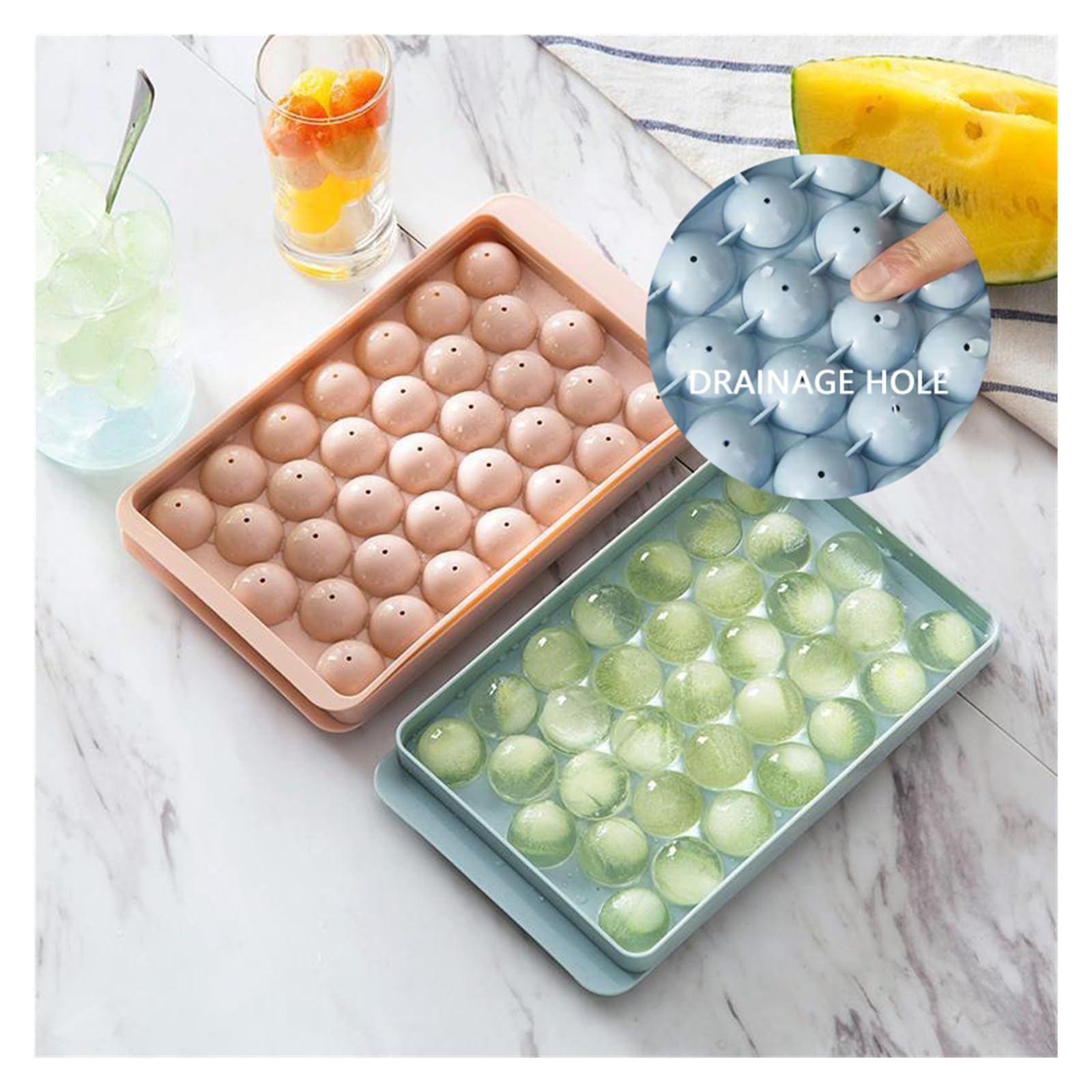 Vassoio per cubetti di Ghiaccio 33/18 Stampo per Vassoio Tondo con Sfera a cavità, Ice Ball Maker Cocktail Whisky Bar Accessorio Home Fai da Te Stampo Gadget da Cucina (Color : S 2pcs Set)