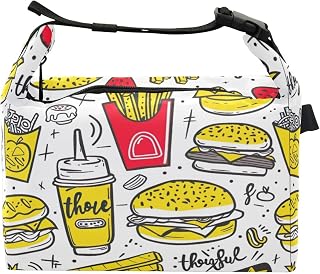 Yummy Burger Lunch Bag for Men/Women,Lunch Tote Insulated Cooler Bags,Leakproof Lunchbox with Handle Buckle
