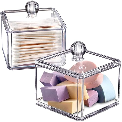 Modern Square Qtip Holder Acrylic Bathroom Vanity Countertop Storage Organizer