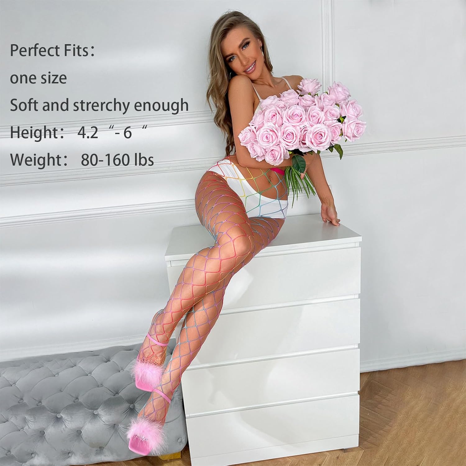 2 Pack Rainbow Fishnet Stockings for Women, Colorful High Waist Stretch Fishnet Tights, High Waist Tights Fishnet Stockings, Thigh High Pantyhose, LGBTQ Pride Gifts Accessories - Image 2