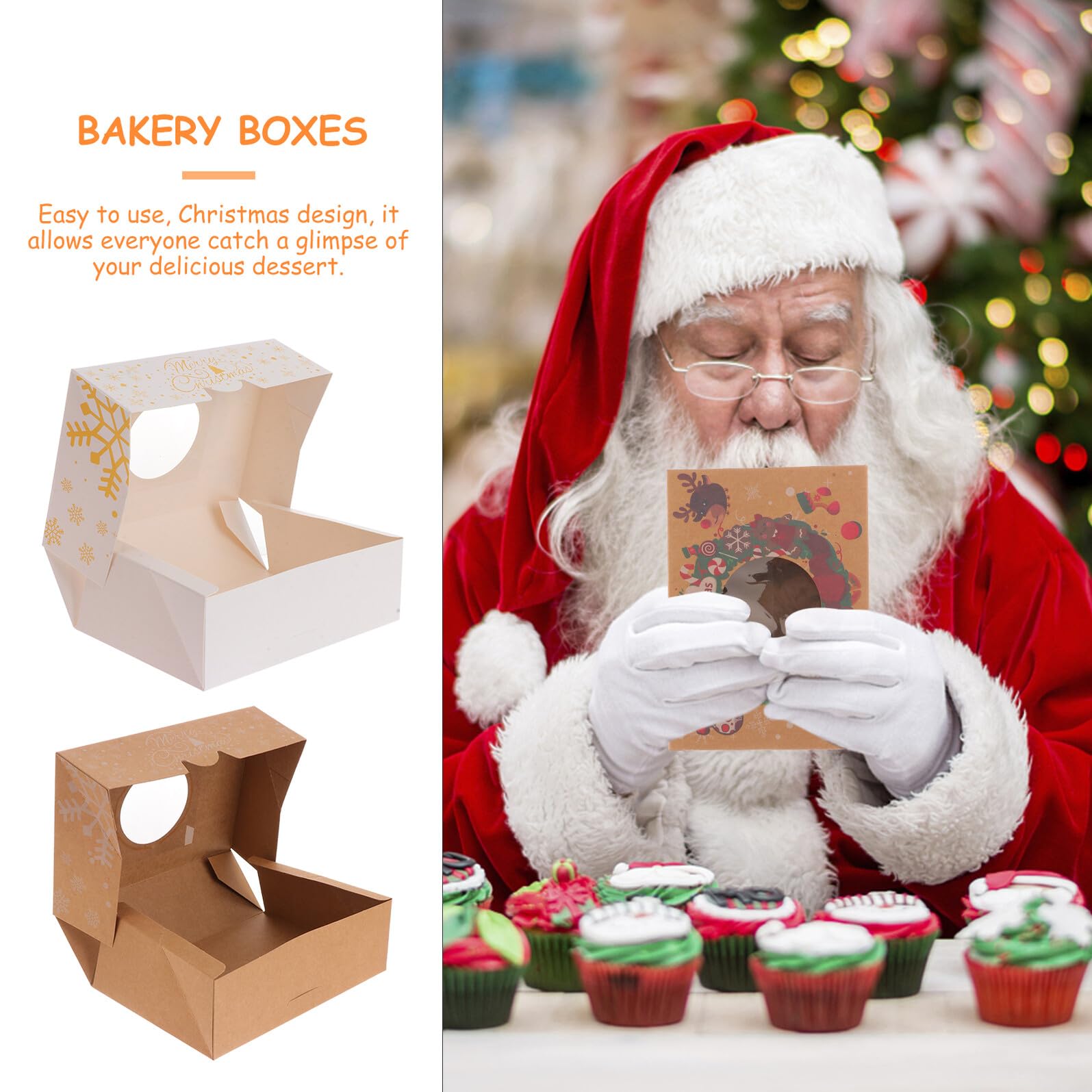 Scatole da Dessert Natalizie 12 Pezzi Grandi in Bianco e Carta Kraft, Contenitori per Torte e Cupcake, Confezioni Regalo per Feste, Compleanni e Trasporto Sicuro Dolci