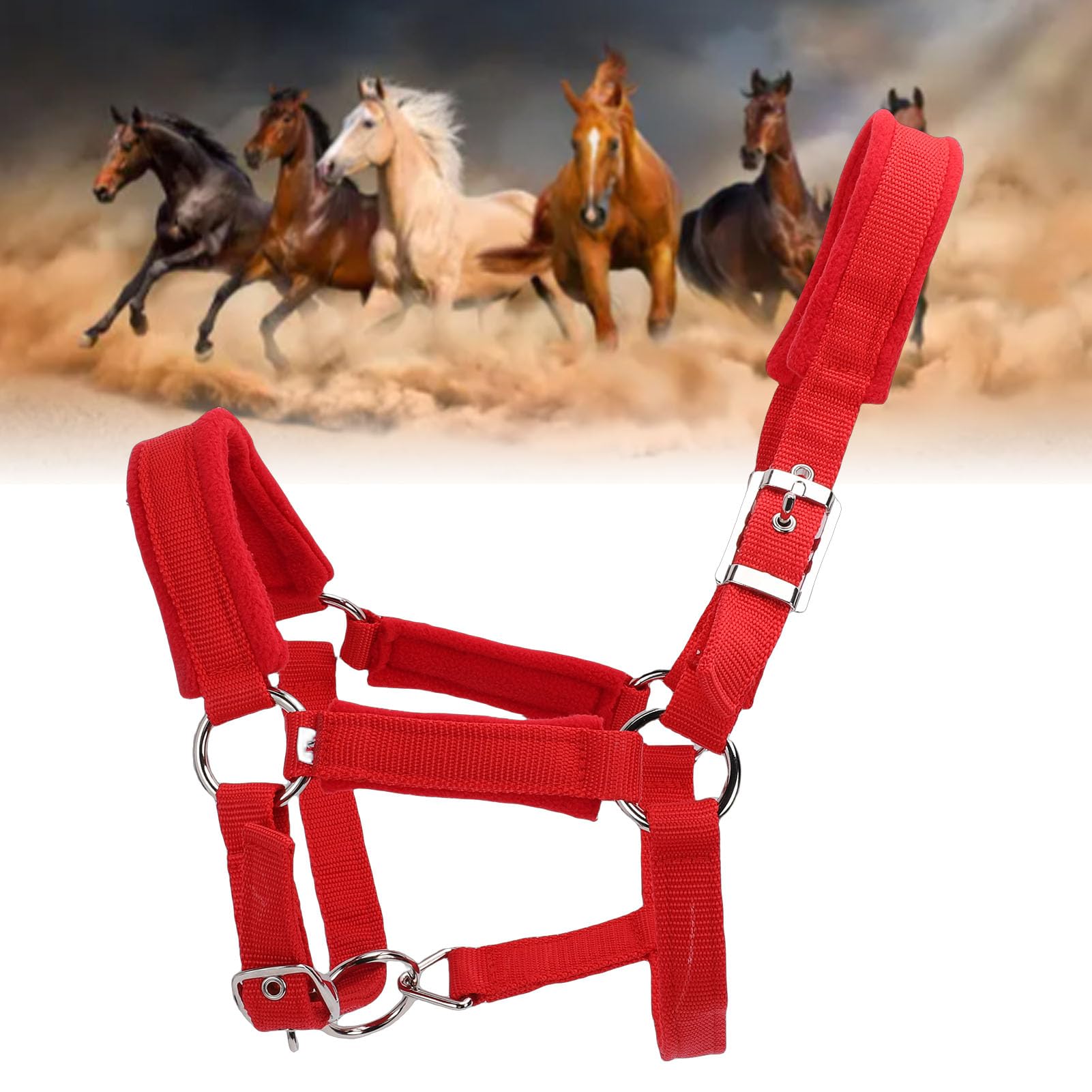 Cavezze per cavallo regolabili in nylon morbido e resistente, rosse, capezzale da equitazione con cinturino in nylon PP largo 25 mm con fibbia in metallo per cavallo medio, per