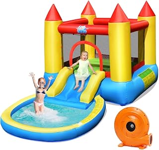 HONEY JOY Inflatable Water Slide, Toddler Water Bounce House Bouncy Park Castle w/Slide, Ocean Ball Pit, Indoor Outdoor Blow up Water Slides Inflatables for Kids and Adults Backyard(with 580w Blower)