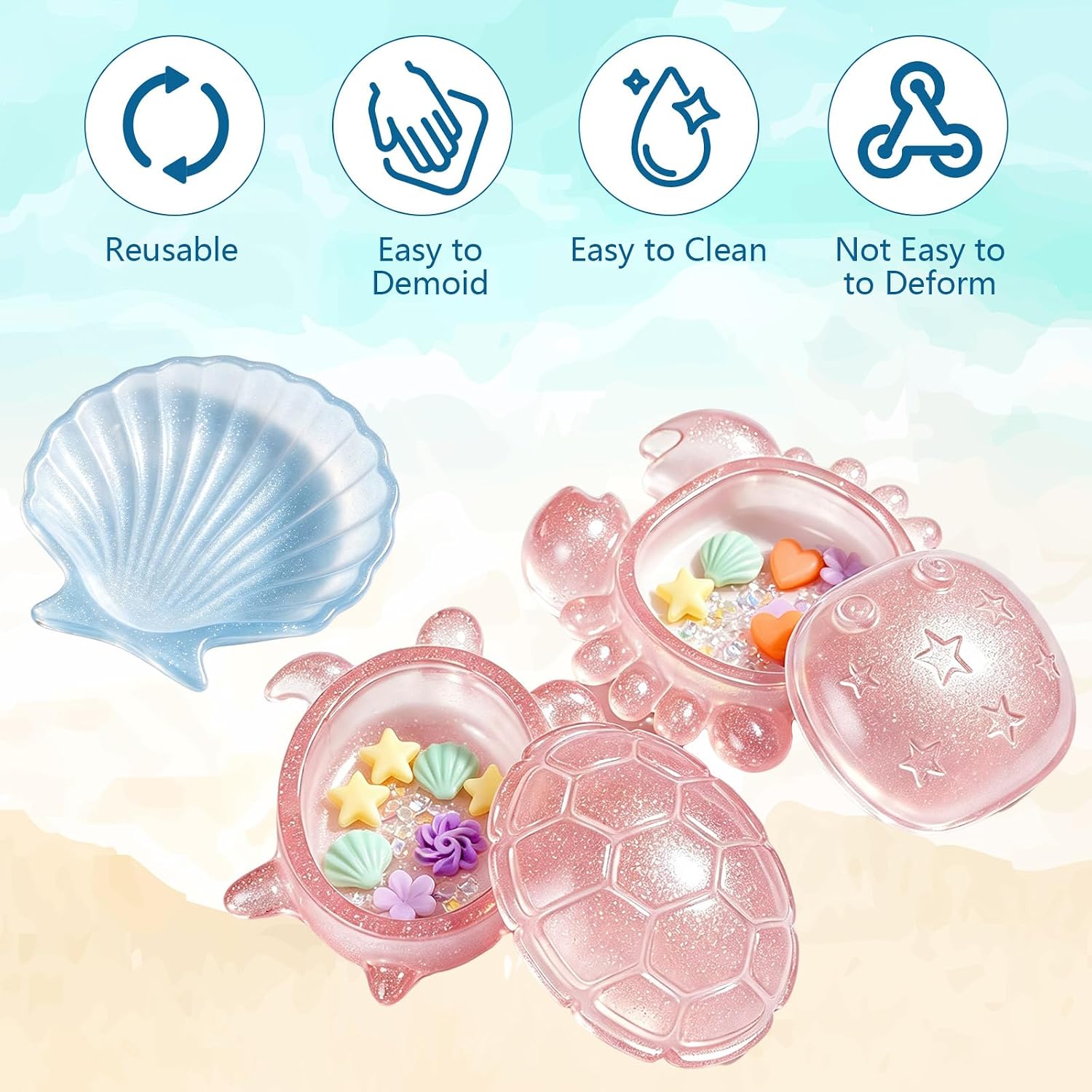 4Pcs Turtle Resin Molds w/Lid, Ocean Theme for DIY Home Decor & Clay Craft