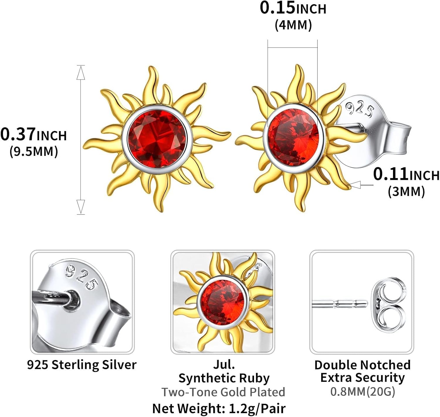 ChicSilver 925 Sterling Silver Earrings Dainty Sun Earrings Small Round Birthstone Earring for Women