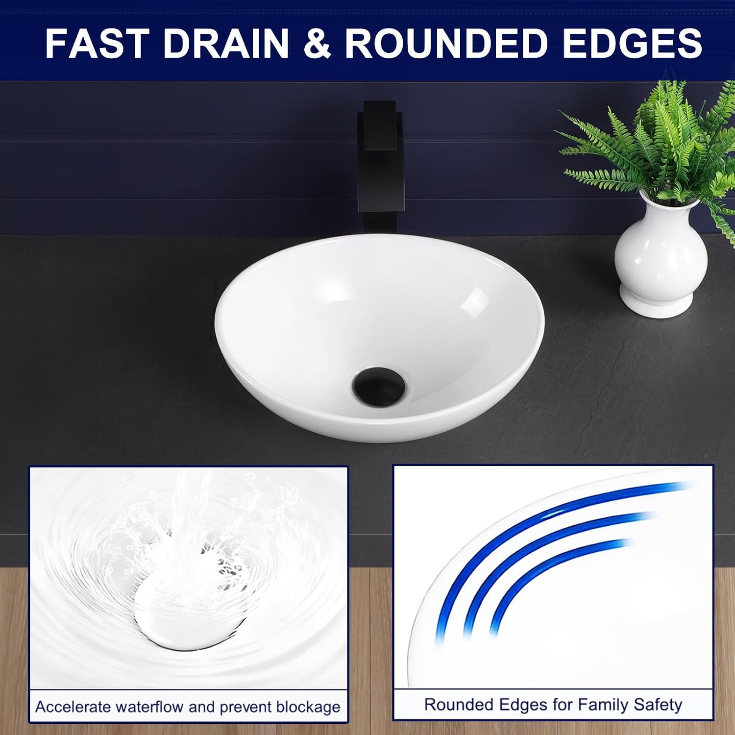 Vessel Sink 16"x13" Oval Bathroom Sink Modern White Porcelain Ceramic Above Counter Drop-in Vanity Sink for Bathrooms Art Basin