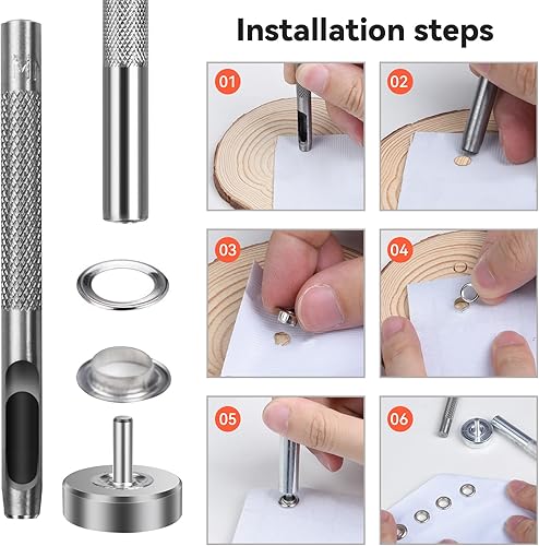 Miniatura 3 de Preciva - Juego de herramientas de ojales de 316 pulgadas, 440 piezas de ojales y varilla de molienda extra, herramienta de ojales para manualidades