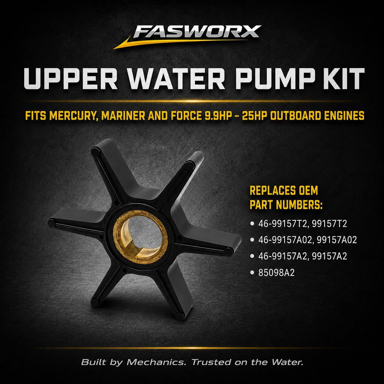 FASWORX 46-99157T2 Upper Water Pump Repair Kit for Mercury Mariner 9.9 15 20 25 HP Outboards, Replaces 46-99157A2, 46-99157A02, 85098A2, Fits 2-Stroke & 4-Stroke 323cc Bigfoot Models