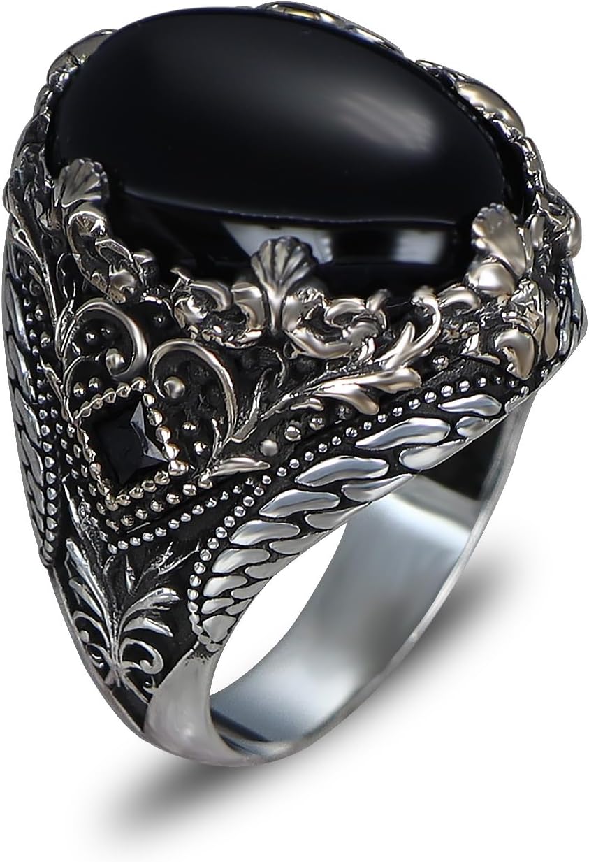 BayVog 925 Sterling Silver Onyx Stone Ring, Handmade Silver Ring, Ring for Men, Victorian Style Men's Ring, Black Stone Ring, Victorian Ring, Ottoman Ring, Men's Ring, Gift for Him