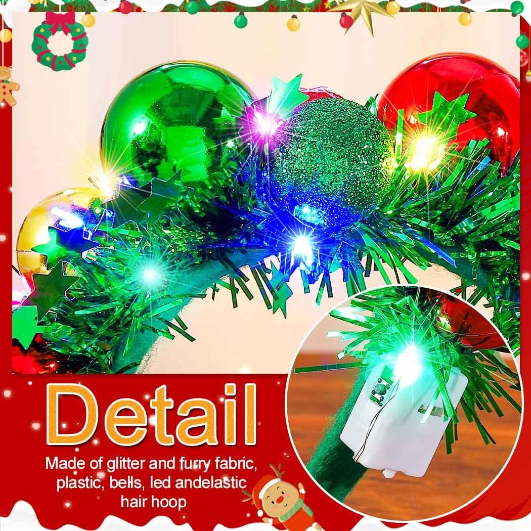 CAKURE LED Christmas Headband Green Light Up Christmas Ball Headbands Xmas Hair Hoop Holiday Party Costume Headwear Hair Accessories for Women - Image 3