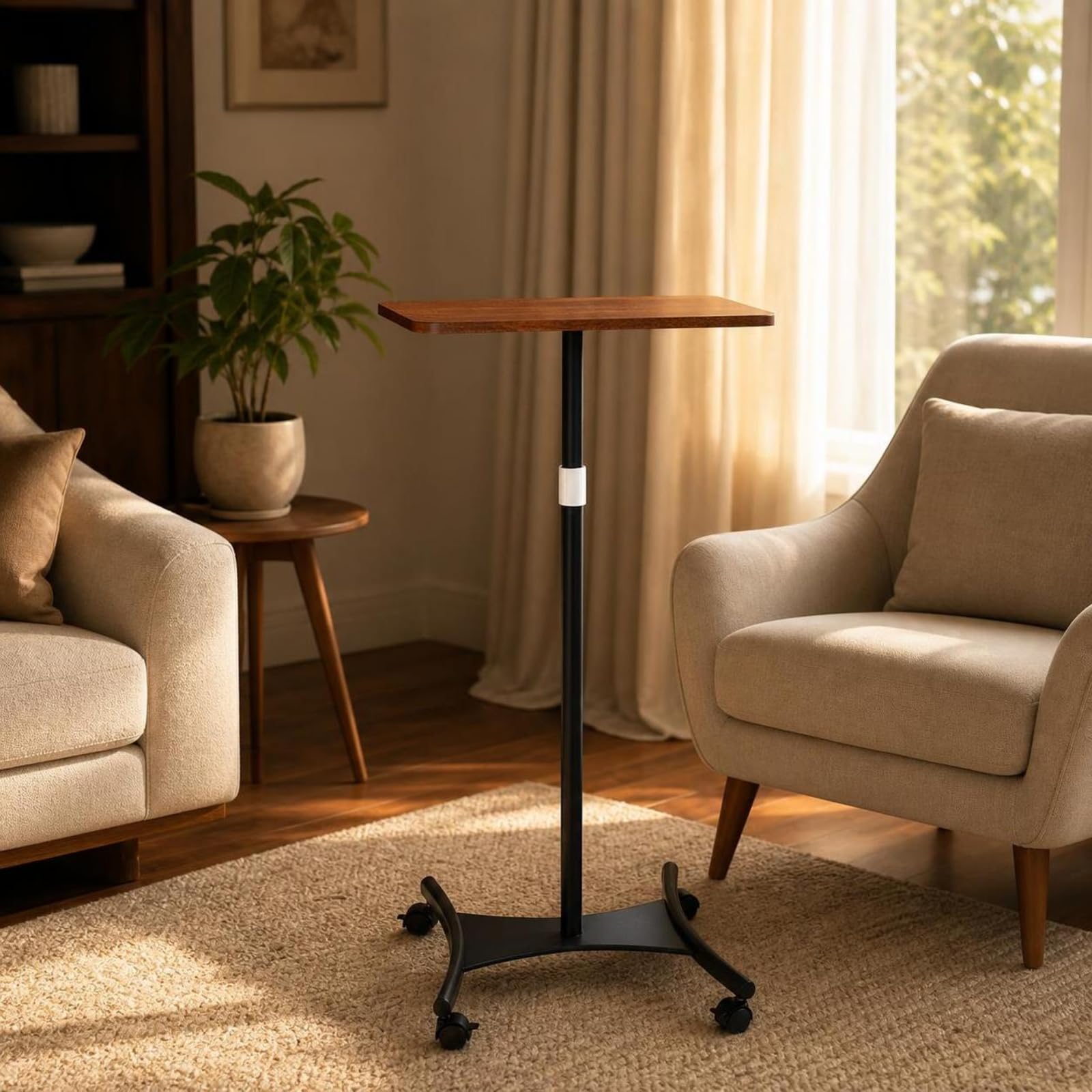 Tavolino Ruote Robusto | Design Salvaspazio Compatto, Tavolo D'appoggio, Stabile, Mobile, per Soggiorno, Bianco, Pavimento+Ruote