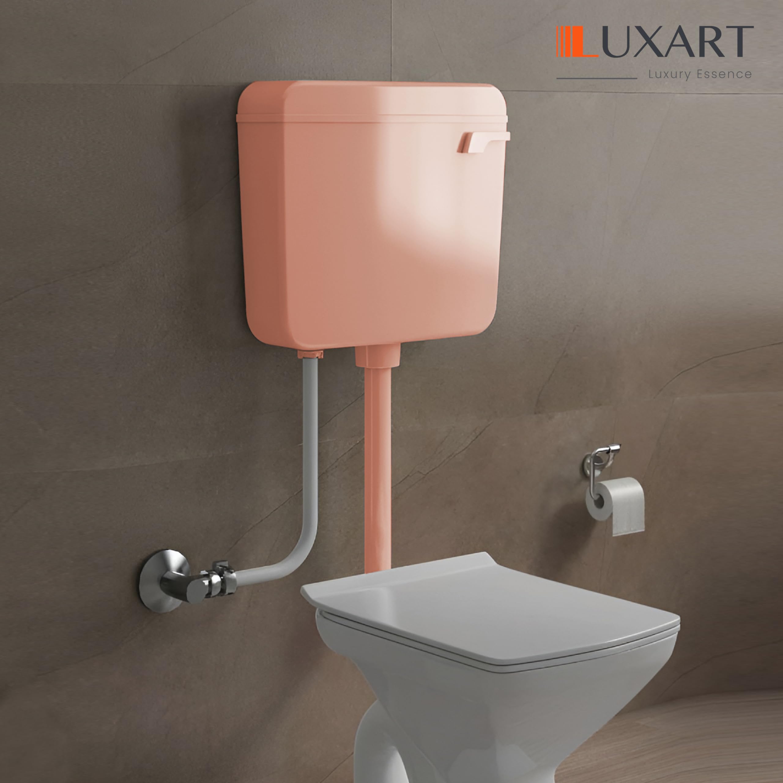 LUXART Premium 8-Liter Single Flush Toilet Tank| Pink | Slim Wall Mounted Polypropylene Cistern with Side Handle Mechanism | Air Freshener Slot 4