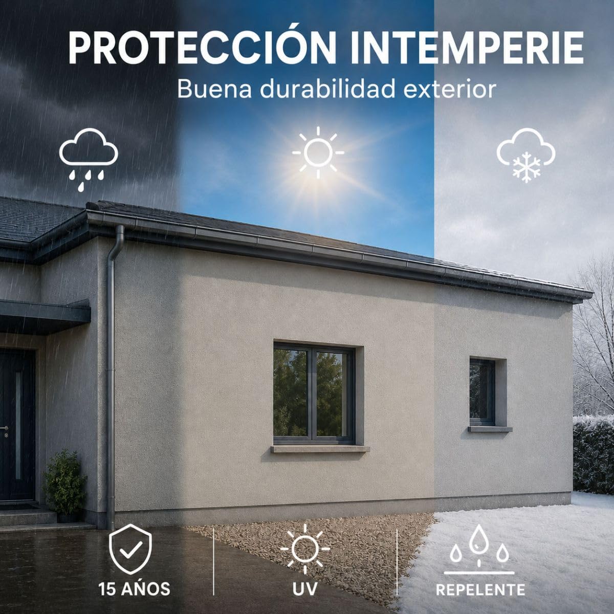 ARCANE INDUSTRIES Pintura Acrílica para Fachada y Crépi 2.5 L Blanco Crema | Impermeabiliza Fachadas, Cubre las Microfisuras, Microporosa, Alto Poder Cubriente, Acabado Mate - Arcane Industries
