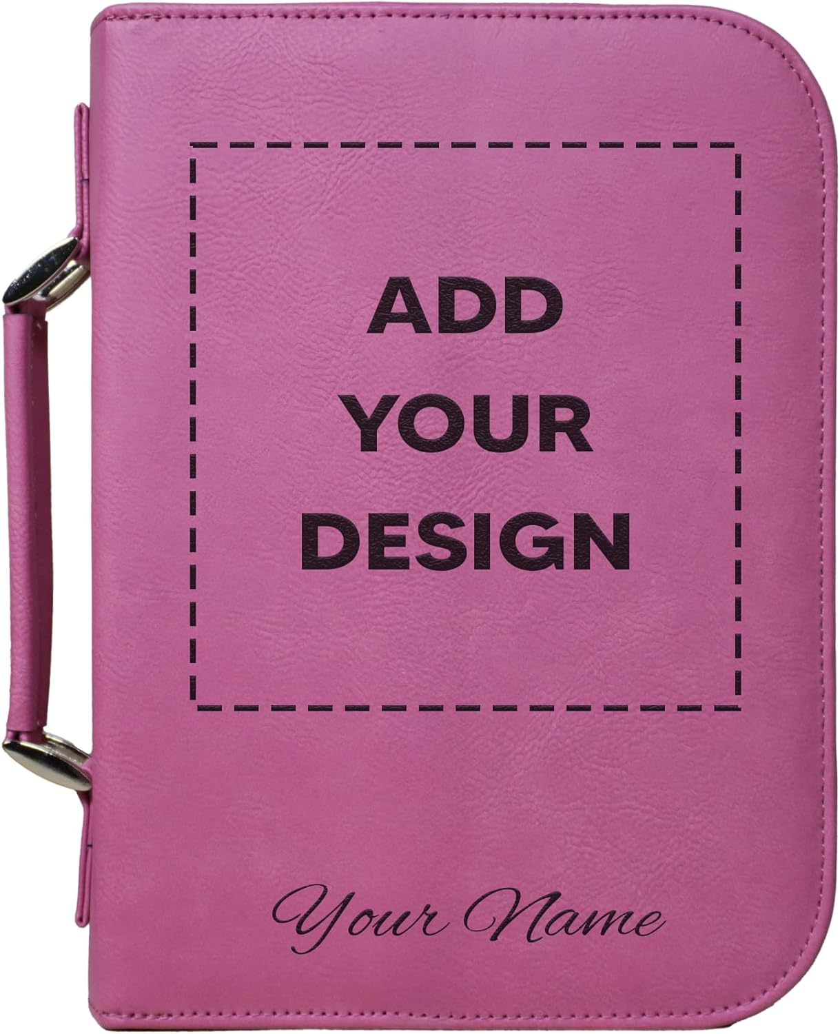 Personalized Bible Cover – Vegan Leather Scripture Case with Cross & Flag – Zippered Journal Holder with Handle, Fits Large Bibles, Pink