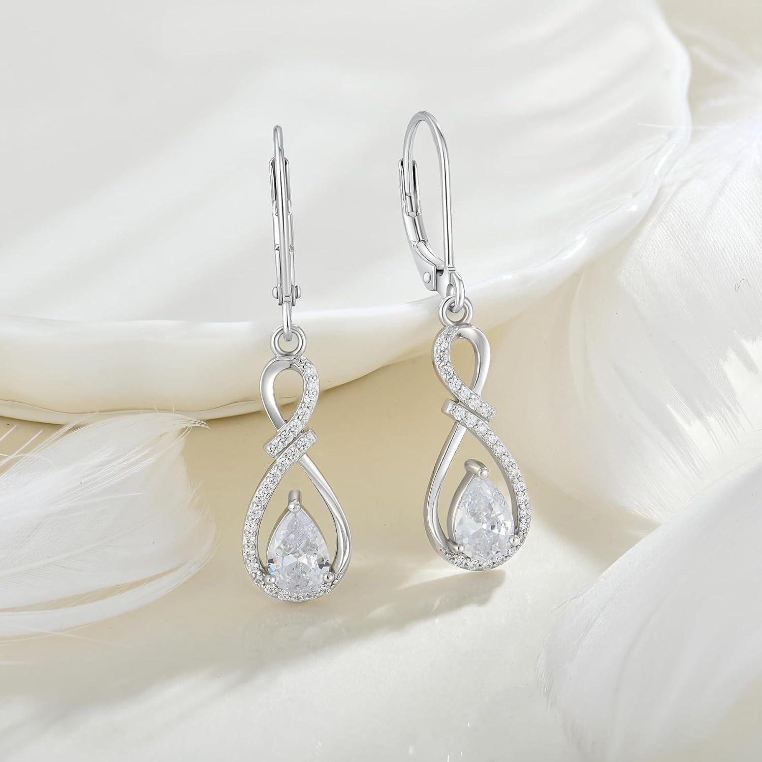 Infinity Dangle Drop Earrings, 925 Sterling Silver 5A Cubic Zirconia Earrings with Birthstone for Women - Image 2