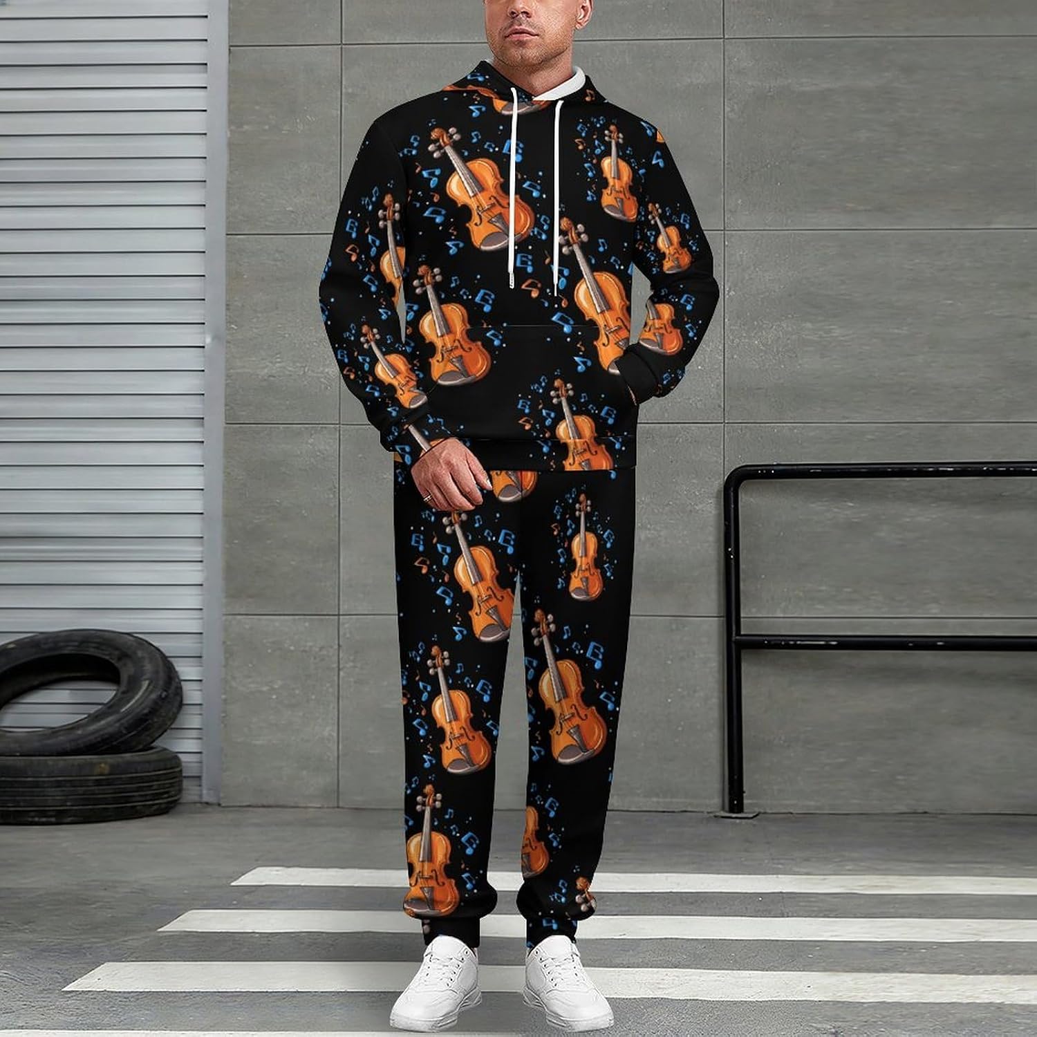 Orchestra Violin Player Music Adult 2 Piece Tracksuits Hoodie Sweatshirt And Joggers Sweatpants Sweat Suit Outfits