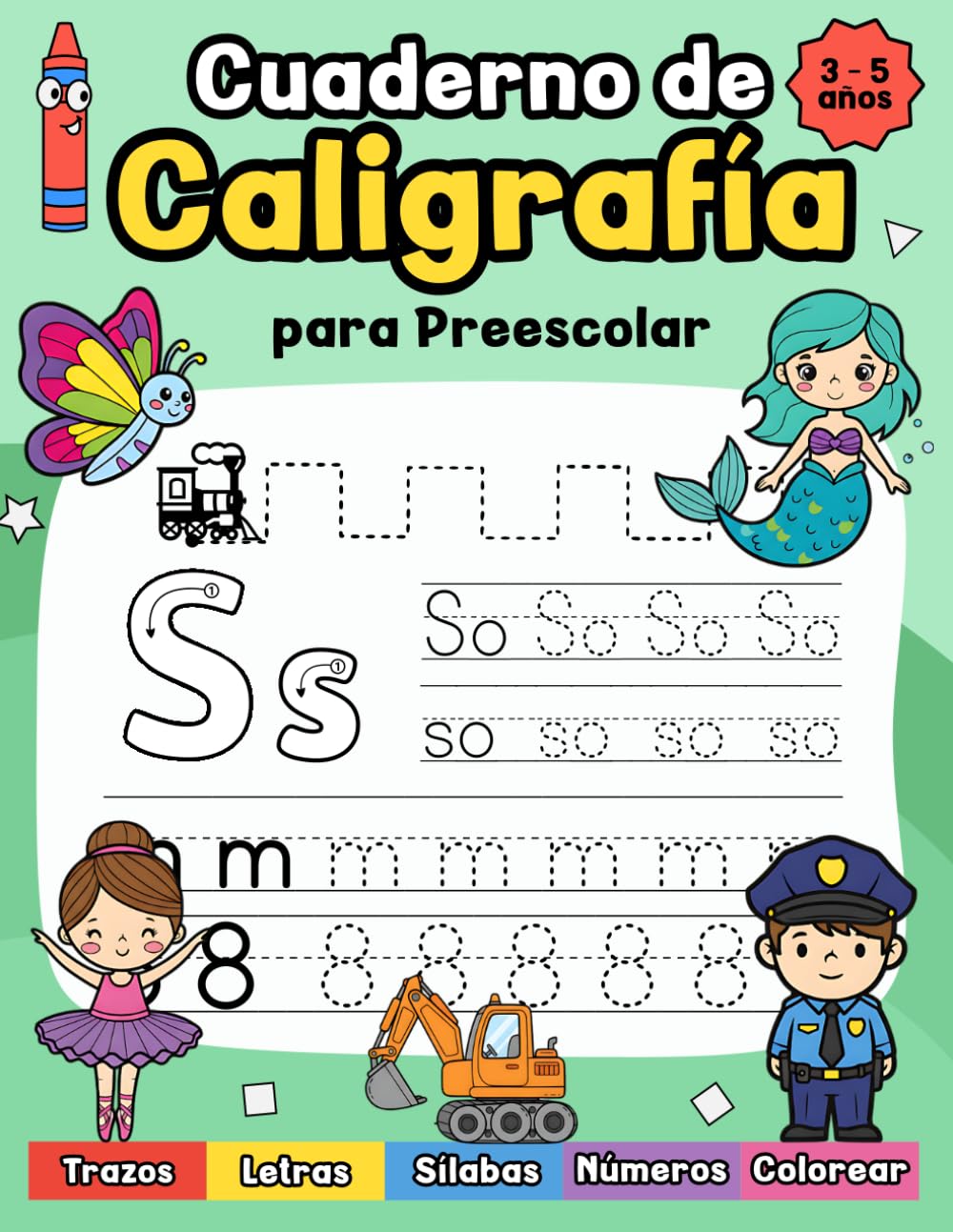 Cuaderno de Caligrafía para Preescolar: Aprende a Trazar Letras y Números con Actividades y Páginas para Colorear para Niños de 3 a 5 años.