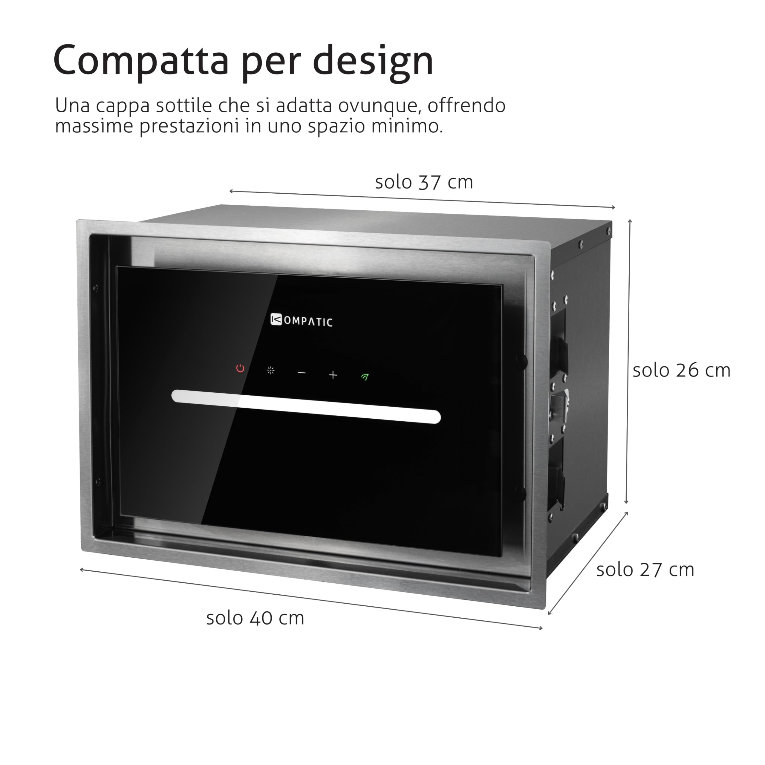 HANA 40 KPHN40BIS Cappa aspirante Incasso, A++, Controllo gestuale, Touch, Telecomando, Modalità purificazione aria, 450 m³/h, LED dimmerabile, Regolazione temperatura colore, 40 cm