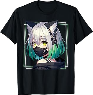 Ästhetische Harajuku Vaporwave Otaku Streetwear Unisex Adult Anime Manga Cyberpunk T-Shirt, Black, S