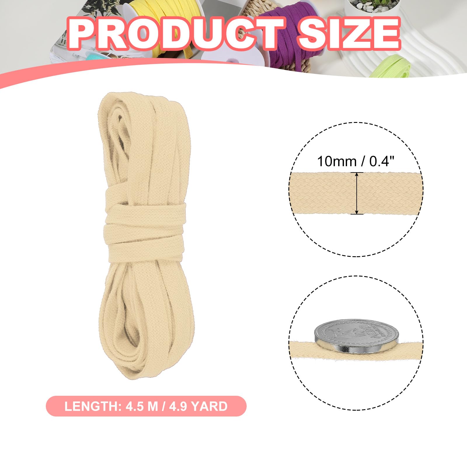 PATIKIL Flat Drawstring Cord 10mm x 5 Yd - Image 2