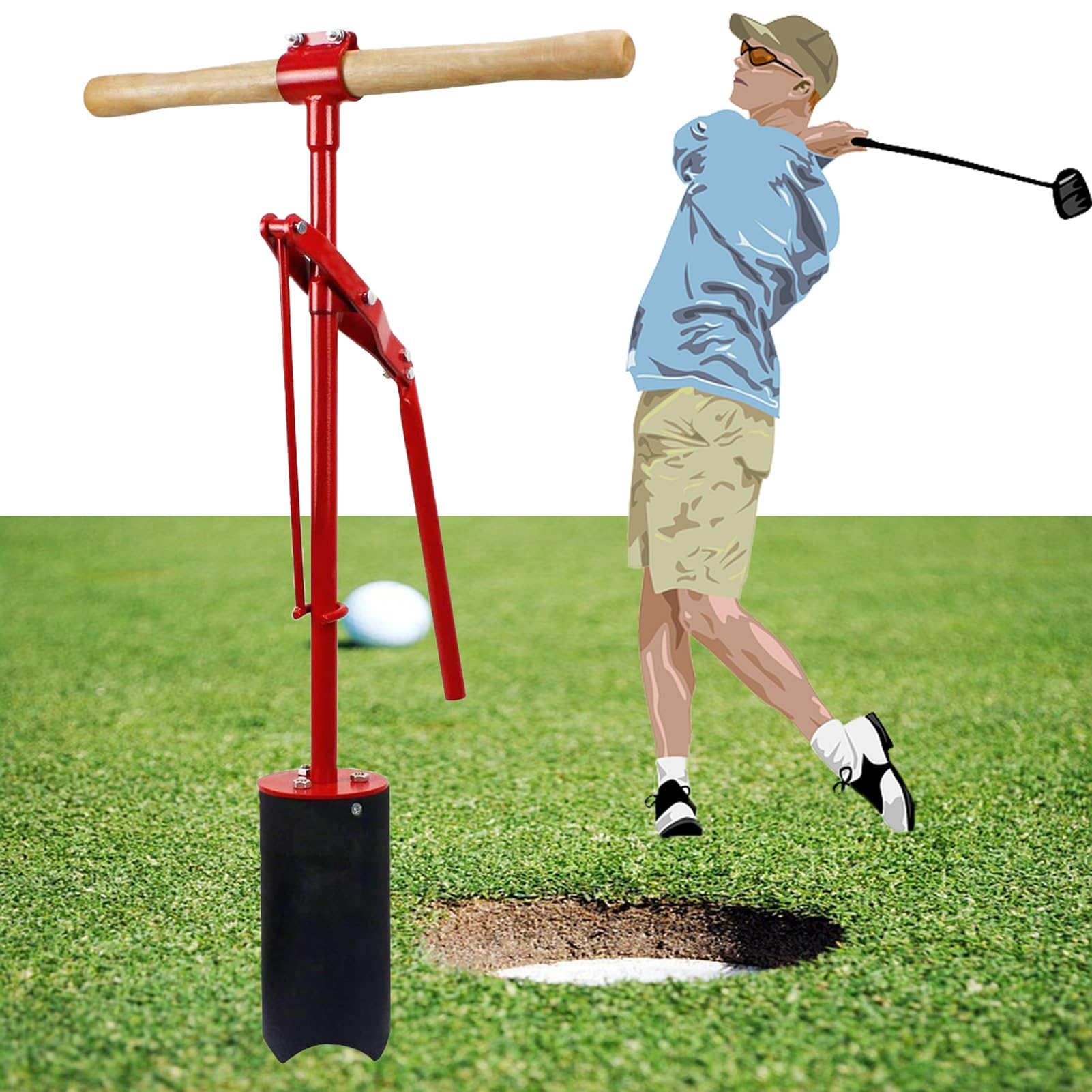 FHRKA Golf Hole,golf Lever Action Hole,Golf Putting Green Hole w/Handle,For Putting Greens,Manual Golf Hole Digger Green Tools