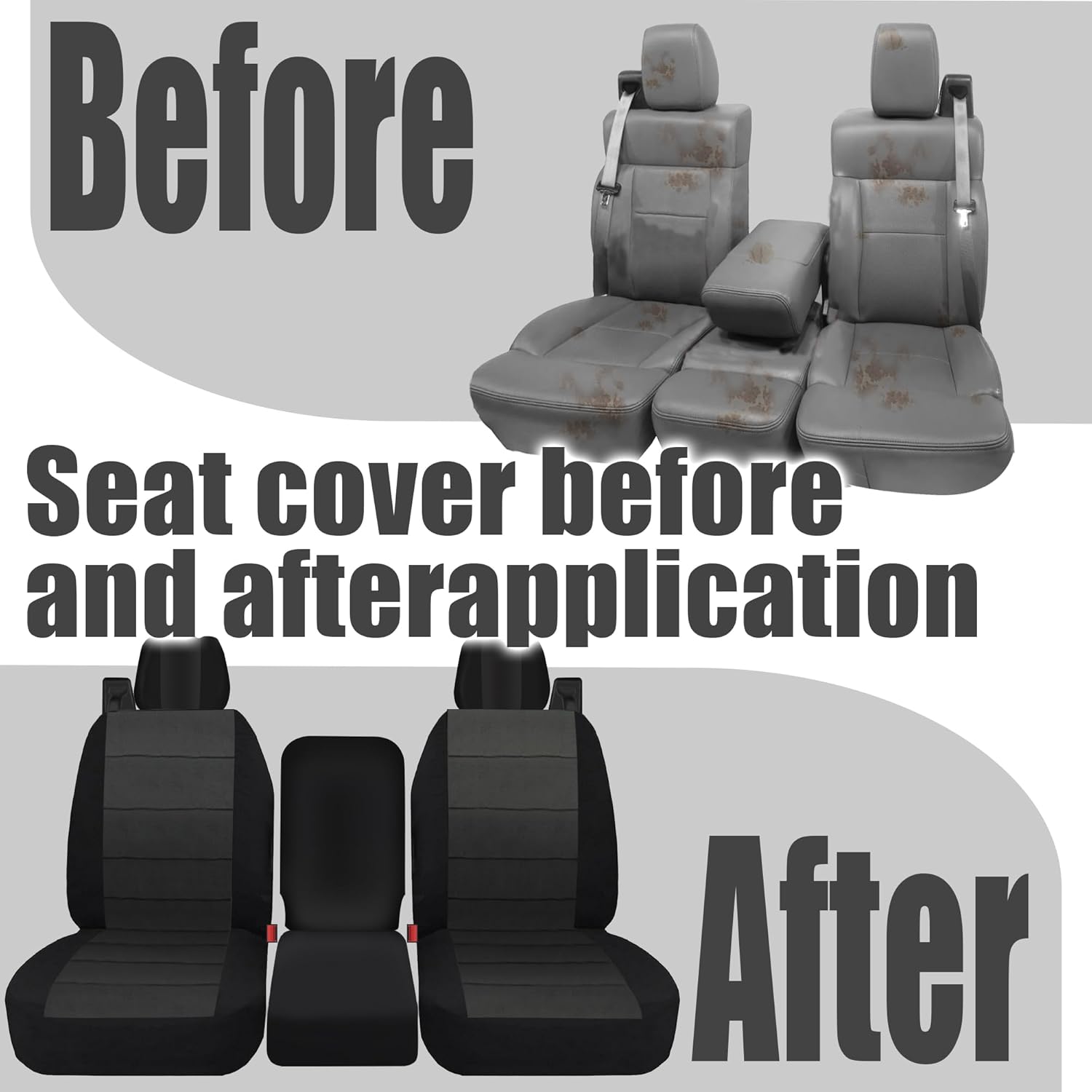 Front Durable Fabric Seat Covers for Ford F150 XL XLT Standard Cab 2004 2005 2006 2007 2008, Front 40/20/40 Split Bench with Integrated Seatbelts & Solid Armrest-Black