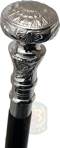 Miniatura 3 de Bastón de latón de madera y metal para hombre caña negra de madera con latón plateado mango de diseño de 2 neumáticos cabeza real