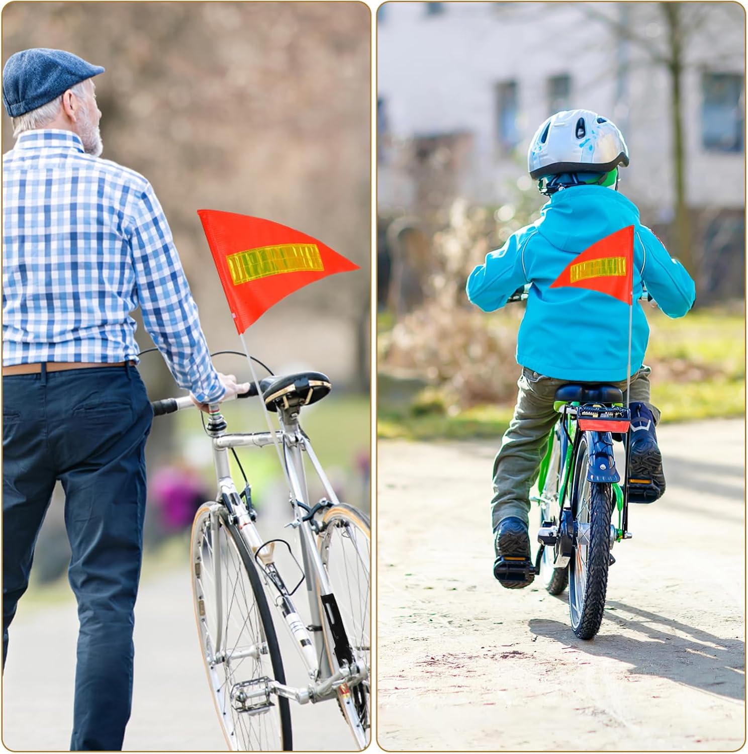 Yardwe Reflective Safety Flags with Poles for Bike and off-Road Use High Visibility Warning Flags for Cycling Safety and Outdoor Activities 2 Sets 15.35X11.02 Inch