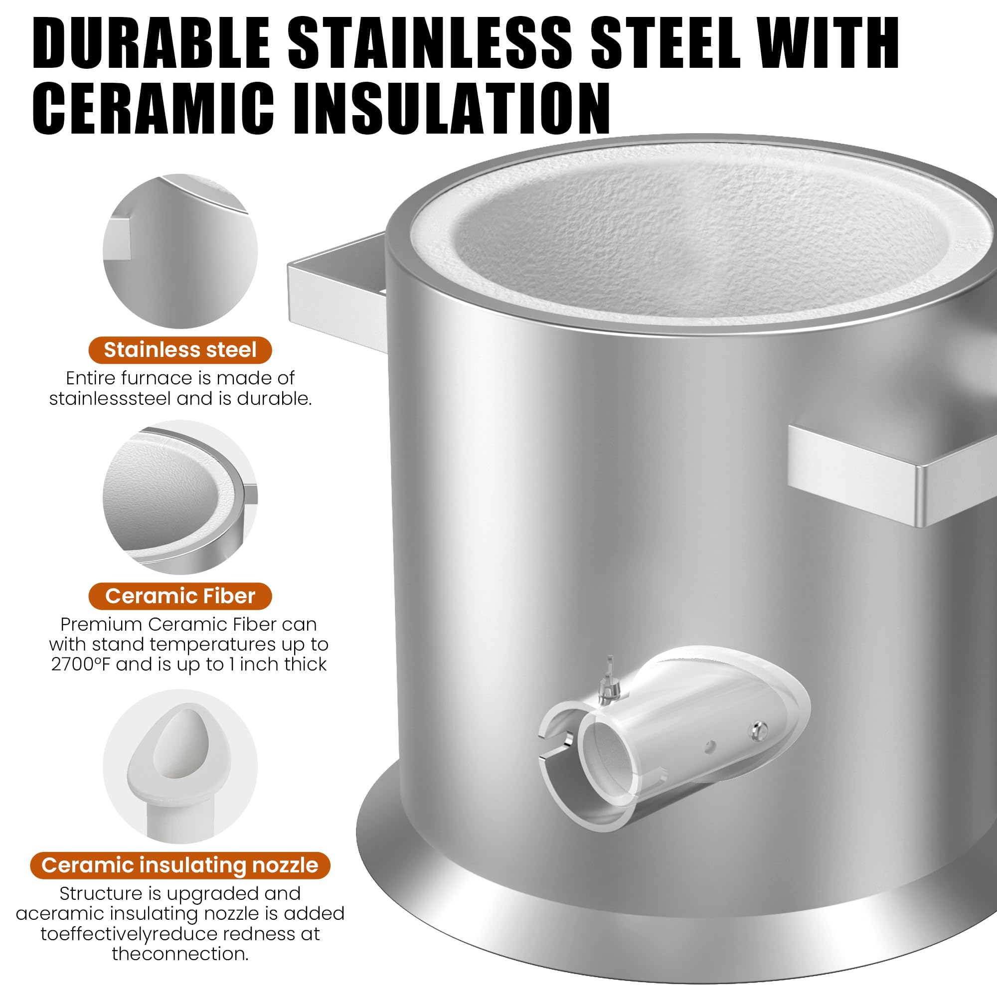 Nelyrho Kit de horno de fusión de 6 kg, fundición de acero inoxidable con crisol, pinzas para crisol, guantes, ideal para fundir oro, plata, cobre y aluminio, herramienta de fundición de reciclaje de