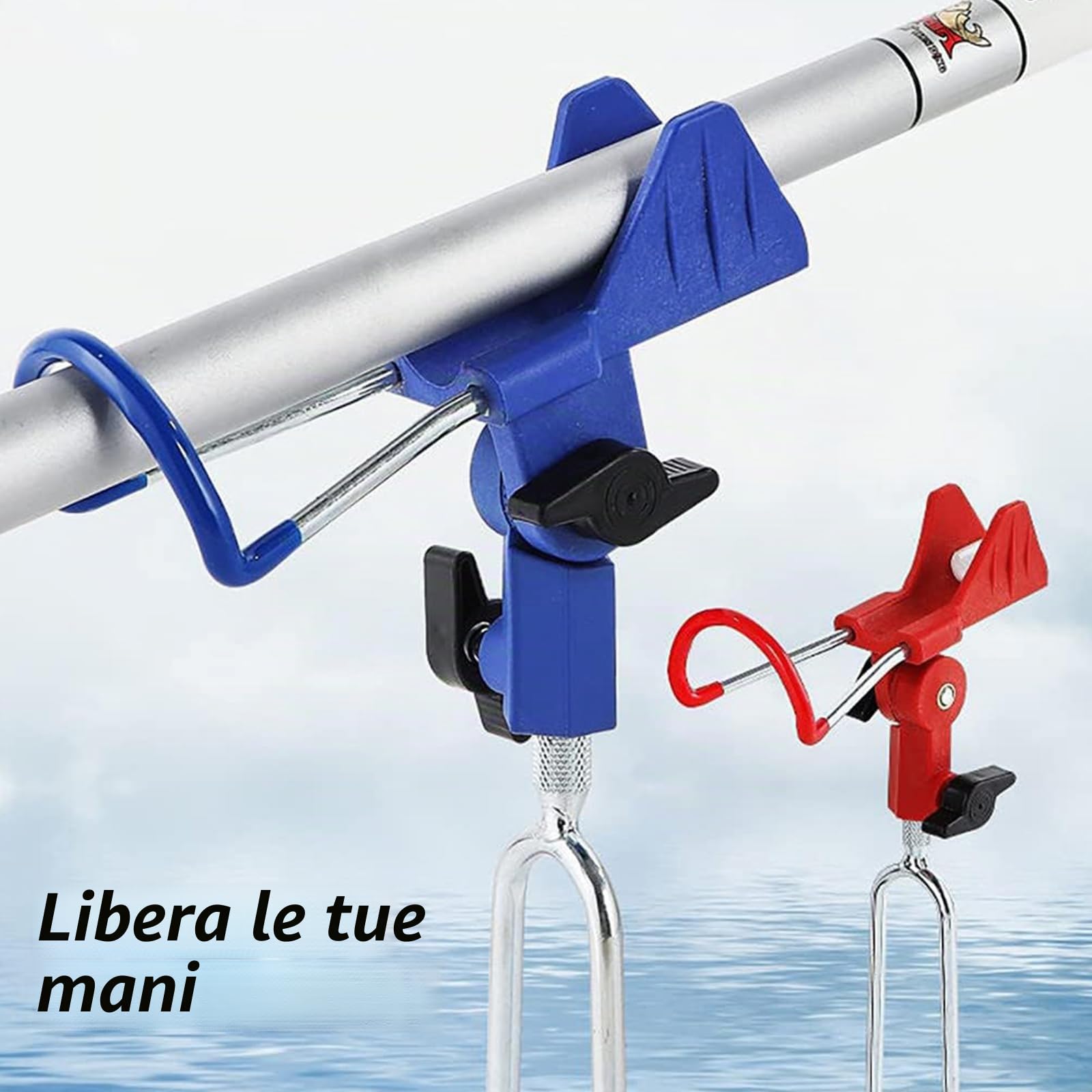 2 Pezzi Portacanne, Porta Canne da Pesca Regolabile a 360°, Porta Canne per Pesca in Fiume e in Spiaggia (Rosso, Blu)