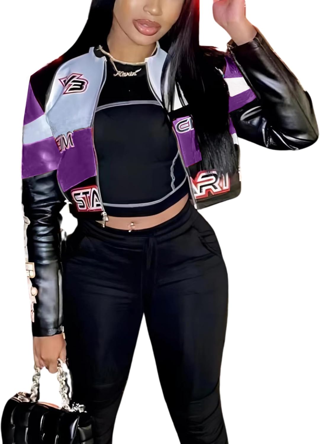 VOIKERDR Leather Jacket Women Zipper Moto Biker Short Leather Jacket Women Bomber Jacket Women Faux Leather Jacket