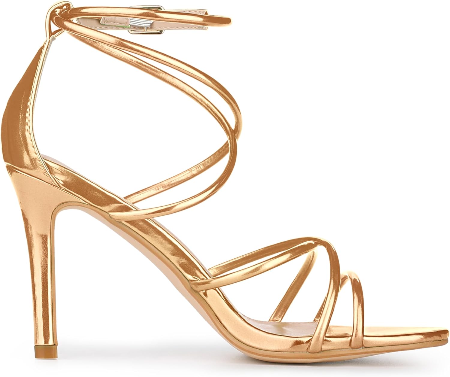 Allegra K Women's Open Toe Strappy Straps Stiletto Heel Champagne Gold Sandals 7 M US - Image 5