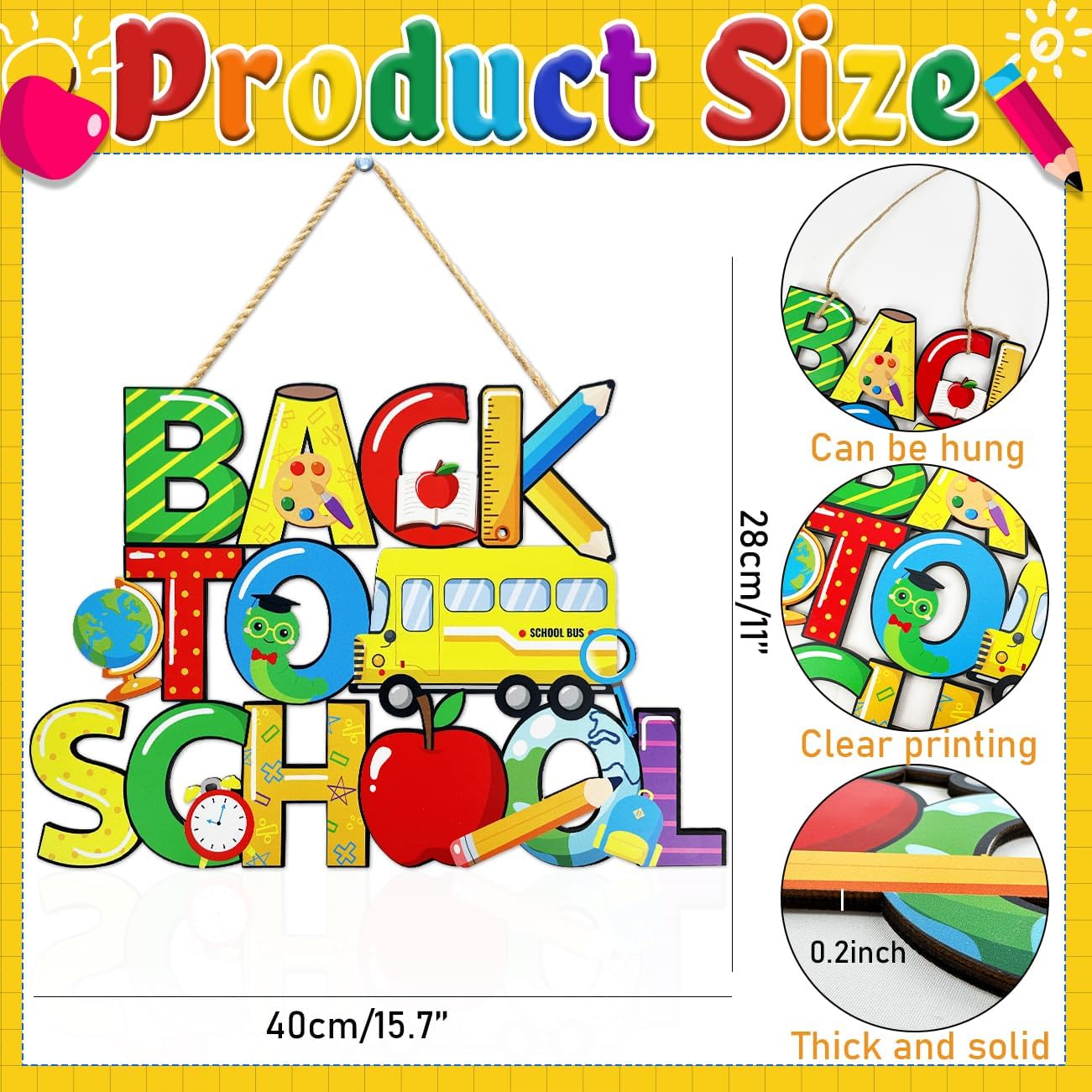 Back to School Wooden Wreaths for Front Door Schoolbus Wooden Sign