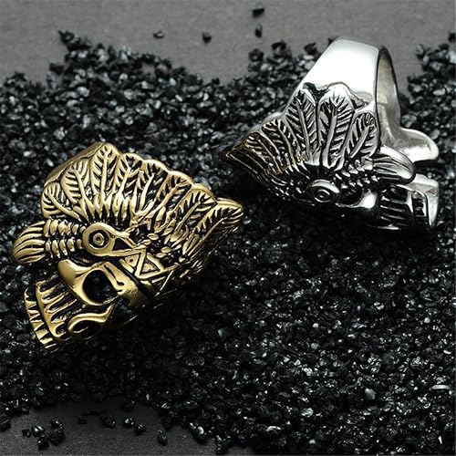 Miniatura 6 de Cool Feather Dayak Indian Headdress Punk Skull Stainless Steel Mens Ring