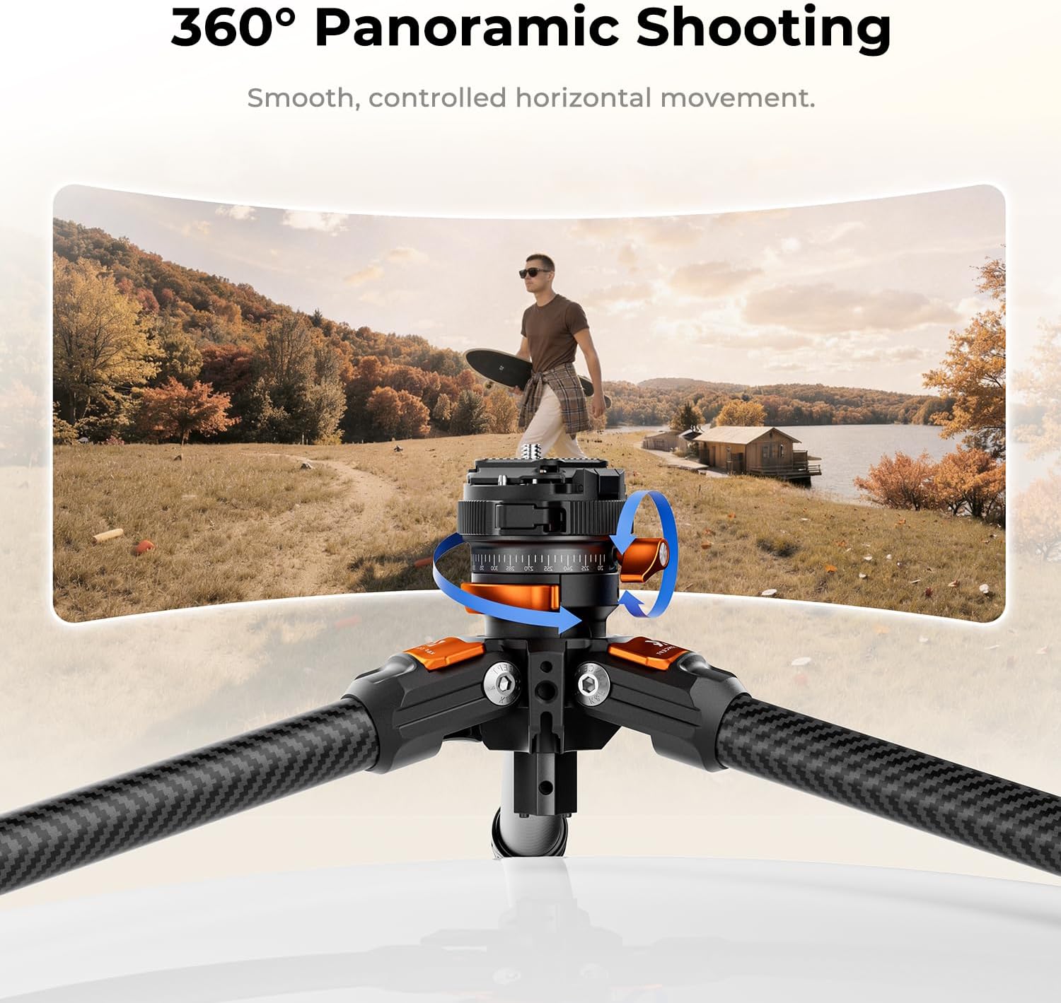 K&F CONCEPT 60" Carbon Fiber Travel Tripod for Camera, 2.0lb Ultra-Lightweight with Flexible Center Axis, Low Profile 360° Pan Tilt Ball Head, Arca QR Plate, Max Load 13.2lb