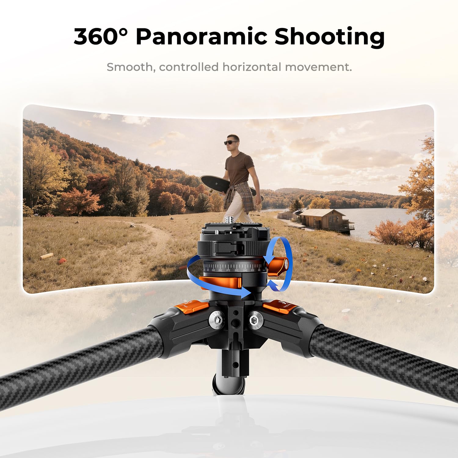K&F CONCEPT Statyw z włókna węglowego 60in / 153 cm do aparatu, ultralekki statyw podróżny 0,9 kg z poziomowaniem ±18°, głowica panoramiczna 360°, odłączana oś środkowa, płyta QR typu Arca, nośność 10 | Ultralekki 0,9 kg, elastyczna oś środkowa, 360°, pły