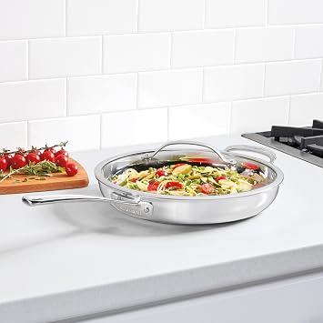 Cuisinart PureCladTM PureCladTM Triple-Ply 12 Stainless Steel Skillet with Helper Handle and Cover. PCT22-30HC