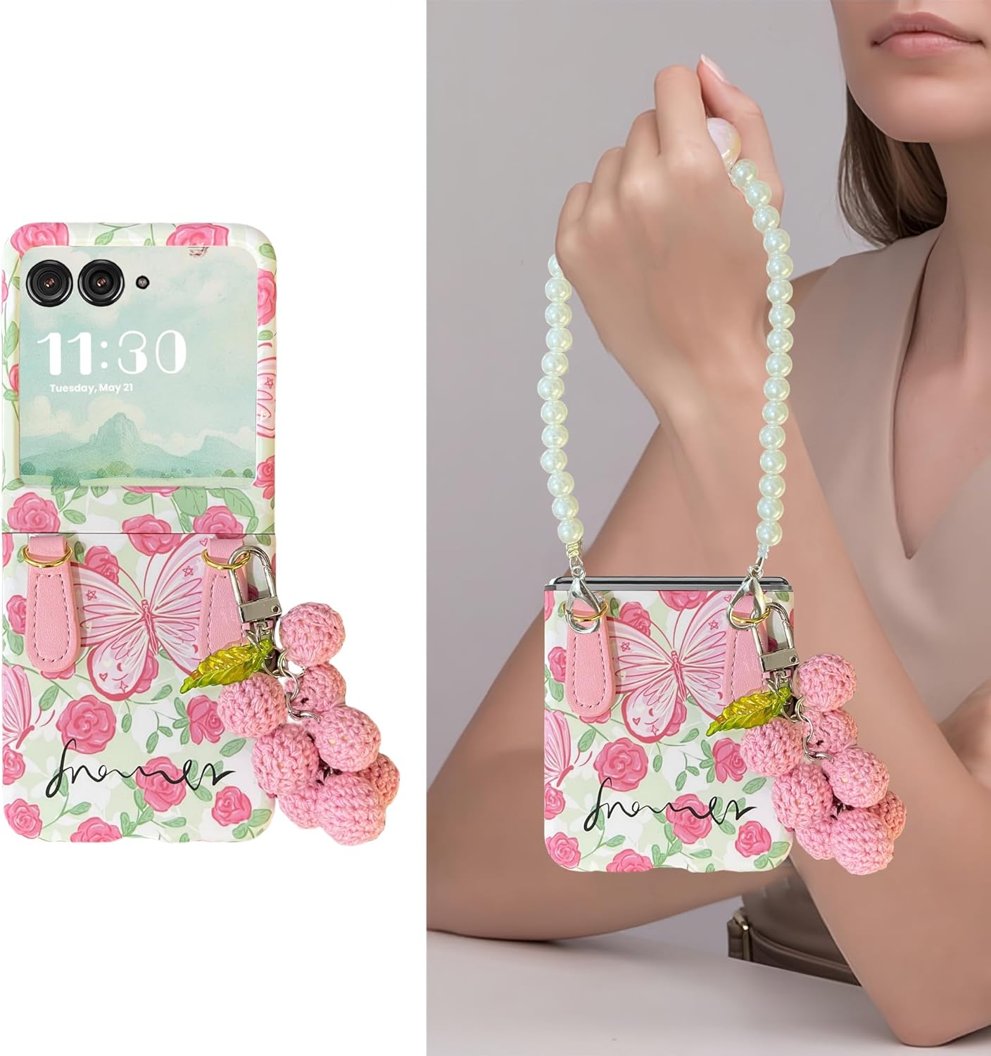 for Motorola Razr 2025/2024 Case with Chain, Cute Butterfly Pattern Design Razr 2025/2024 Phone Case for Women Girls, Shockproof Slim Case for Moto Razr 2025/2024