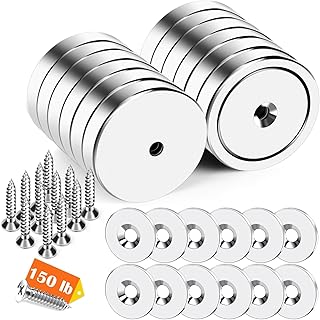 DIYMAG 12Pcs Neodymium Round Base Cup Magnet,Strong Rare Earth Magnets with Heavy Duty Countersunk Hole and Stainless Screws for Refrigerator Magnets Office Craft 1.42 inch (Silver)